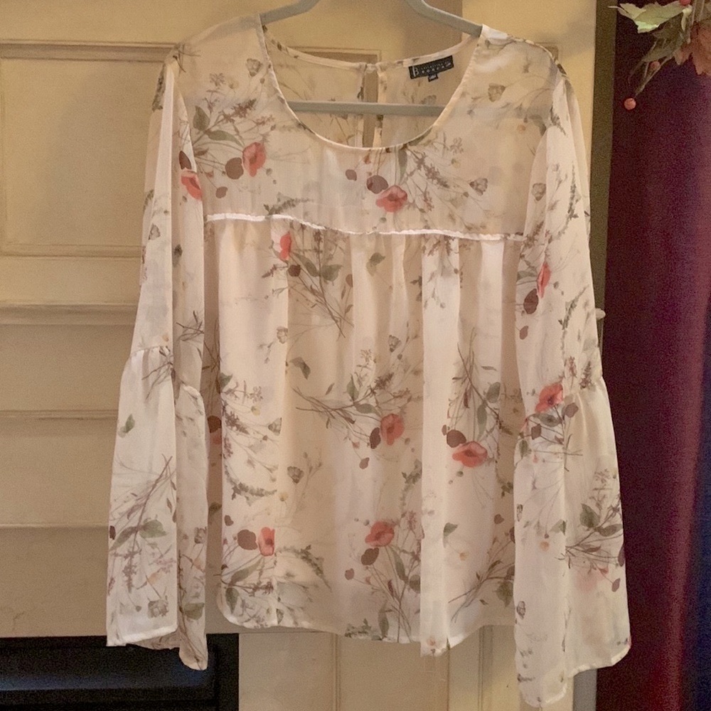 COLLECTION by BOBEAU peachy pink romantic bell sleeve floral boho blouse sz XL